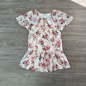 NWT Abercrombie & Fitch Floral Tie-Neck Mini Dress in Cream Pink Floral, Size XS